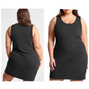 Athleta Della Dress Black Sleeveless Ruched Knee Stretch Pleated Women’s Size 1X